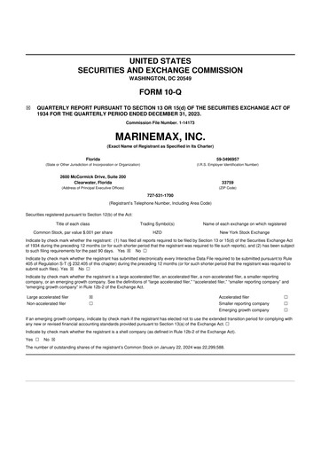 Thumbnail MarineMax 10-Q Quarterly Report FY2024 