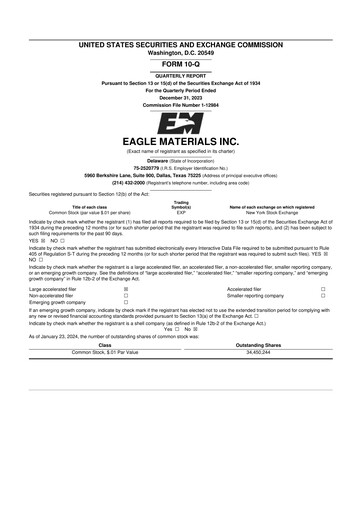 Thumbnail Eagle Materials
 10-Q Quarterly Report FY 