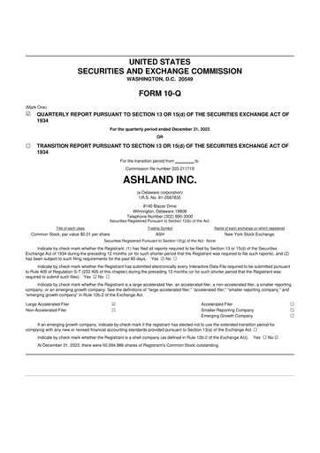 Thumbnail Ashland 10-Q Quarterly Report FY2024 