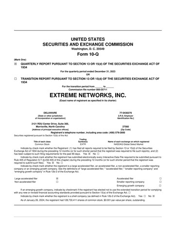 Thumbnail Extreme Networks
 10-Q Quarterly Report FY2024 