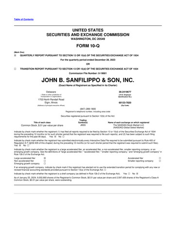 Thumbnail John B. Sanfilippo & Son 10-Q Quarterly Report FY2024 