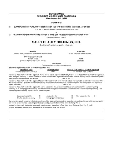 Thumbnail Sally Beauty Holdings 10-Q Quarterly Report FY2024 