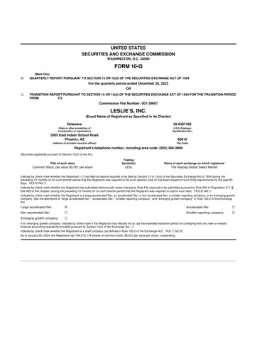 Thumbnail Leslie's 10-Q Quarterly Report FY2024 