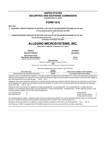 Thumbnail Allegro MicroSystems 10-Q Quarterly Report FY2024 