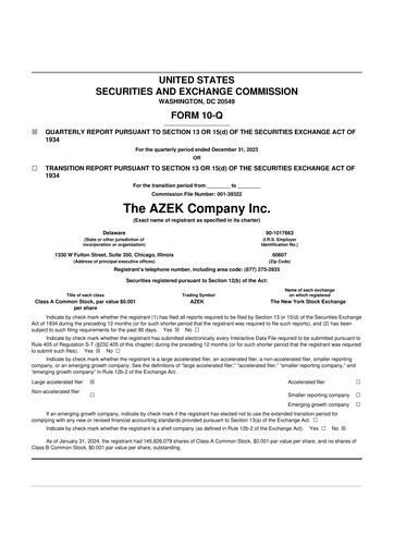 Miniature The AZEK Company
 10-Q Rapport trimestriel 2024 