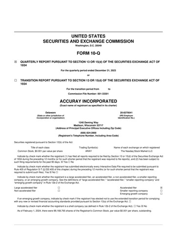 Miniature Accuray 10-Q Rapport trimestriel 2024 