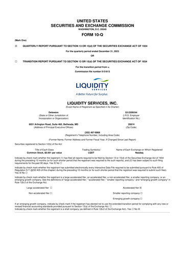 Miniature Liquidity Services
 10-Q Rapport trimestriel 2024 