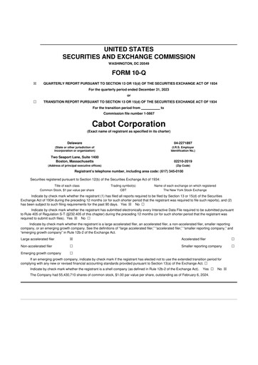 Thumbnail Cabot Corporation
 10-Q Quarterly Report FY2024 