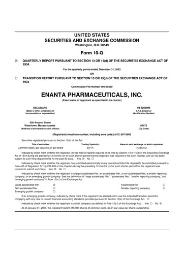 Thumbnail Enanta Pharmaceuticals
 10-Q Quarterly Report FY2024 