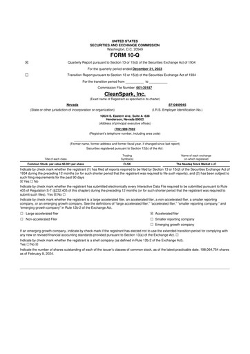 Miniature CleanSpark 10-Q Rapport trimestriel 2024 