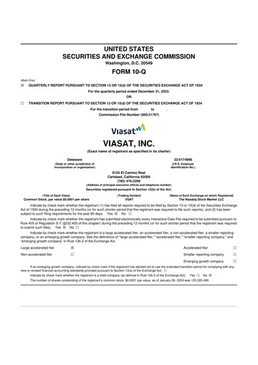 Miniature ViaSat 10-Q Rapport trimestriel 2024 