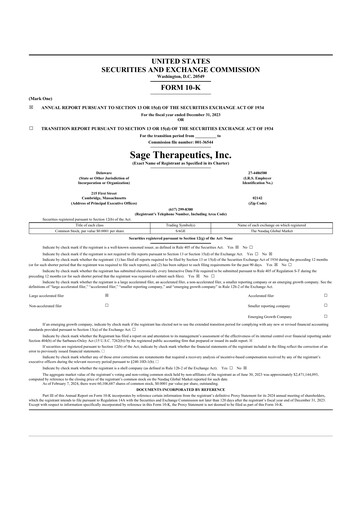 Thumbnail Sage Therapeutics
 10-K Annual Report 2023