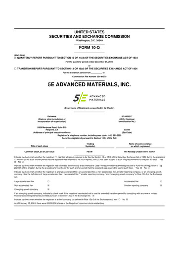 Thumbnail 5E Advanced Materials 10-Q Quarterly Report FY2023 