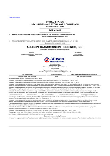 Thumbnail Allison Transmission
 10-K Annual Report 2023
