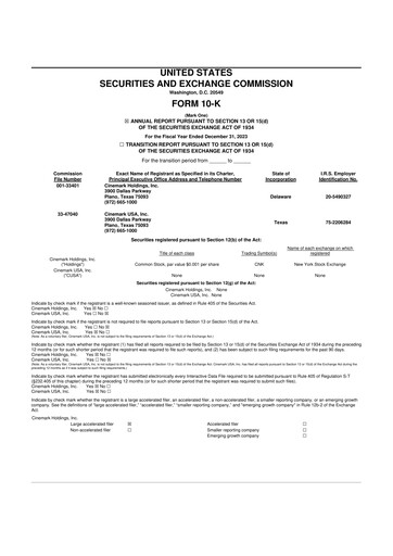 Thumbnail Cinemark Theatres
 10-K Annual Report 2023