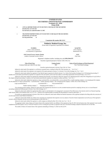 Thumbnail Pediatrix Medical Group 10-K Annual Report 2023