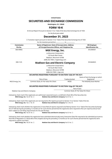 Thumbnail MGE Energy
 10-K Annual Report 2023