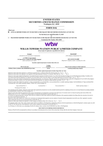 Miniature Willis Towers Watson  10-K Rapport annuel 2021