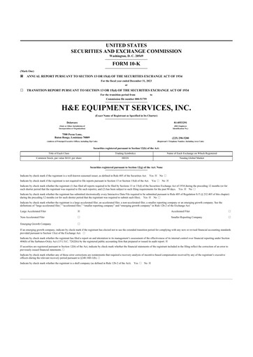 Thumbnail H&E Equipment Services 10-K Annual Report 2023