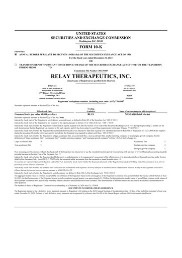 Thumbnail Relay Therapeutics 10-K Annual Report 2023