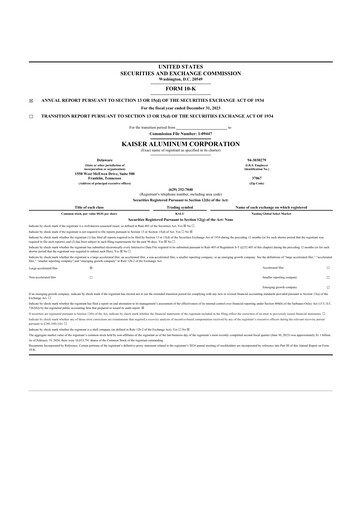 Thumbnail Kaiser Aluminum
 10-K Annual Report 2023