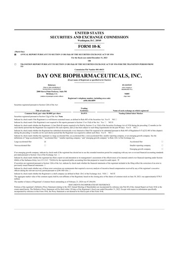 Thumbnail Day One Biopharmaceuticals 10-K Annual Report 2023