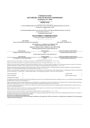 Miniature BancFirst 10-K Rapport annuel 2023