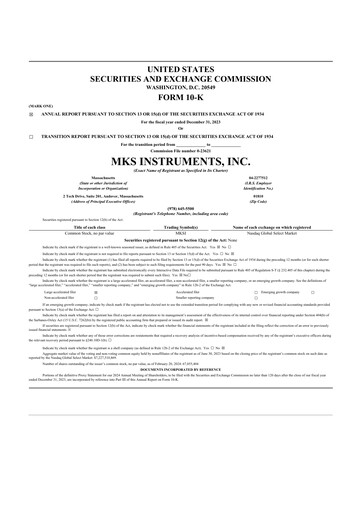 Thumbnail MKS Instruments 10-K Annual Report 2023