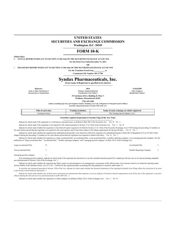 Thumbnail Syndax Pharmaceuticals 10-K Annual Report 2023