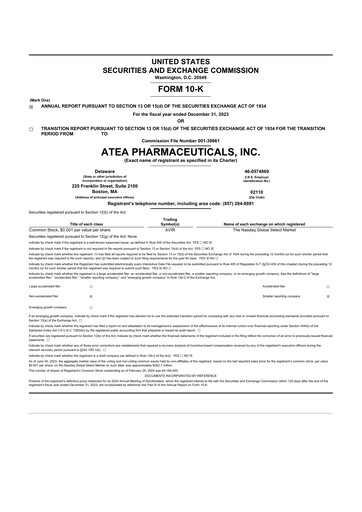 Thumbnail Atea Pharmaceuticals 10-K Annual Report 2023