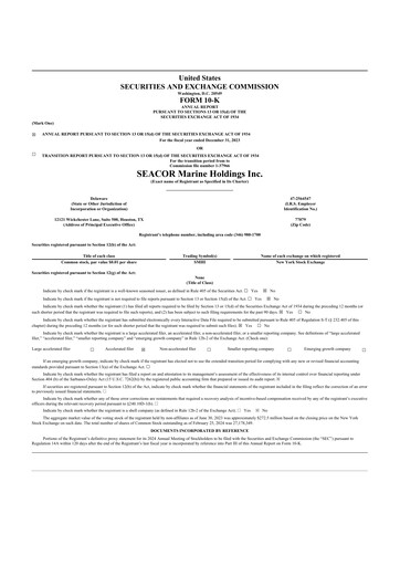 Miniature SEACOR Marine 10-K Rapport annuel 2023