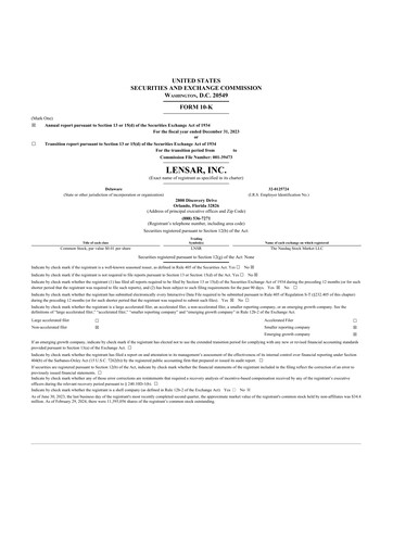 Thumbnail LENSAR 10-K Annual Report 2023