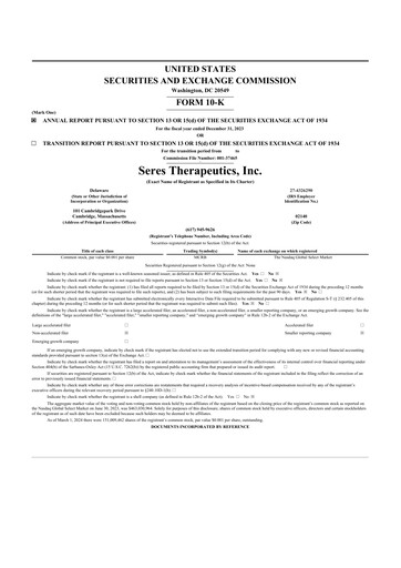 Thumbnail Seres Therapeutics 10-K Annual Report 2023