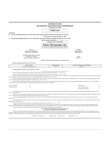 Thumbnail Soleno Therapeutics 10-K Annual Report 2023