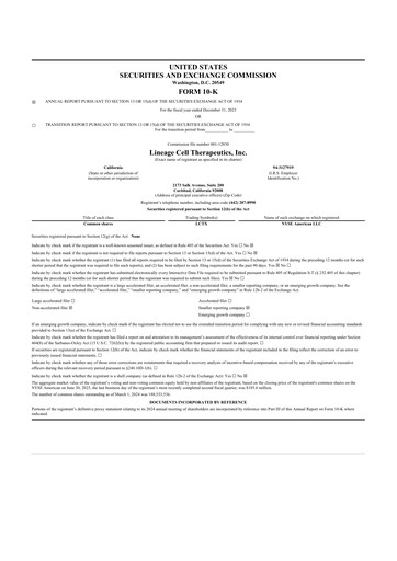 Thumbnail Lineage Cell Therapeutics
 10-K Annual Report 2023