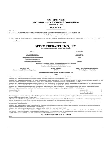 Thumbnail Spero Therapeutics 10-K Annual Report 2023
