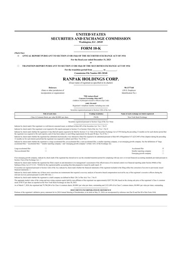 Miniature Ranpak 10-K Rapport annuel 2023