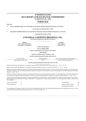 Thumbnail Universal Logistics Holdings 10-K Annual Report 2023