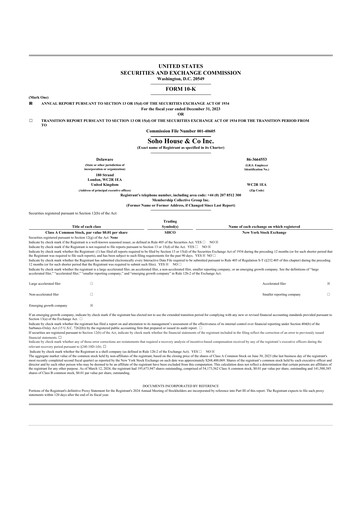 Miniature Soho House & Co 10-K Rapport annuel 2023