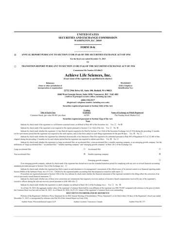 Thumbnail Achieve Life Sciences
 10-K Annual Report 2023