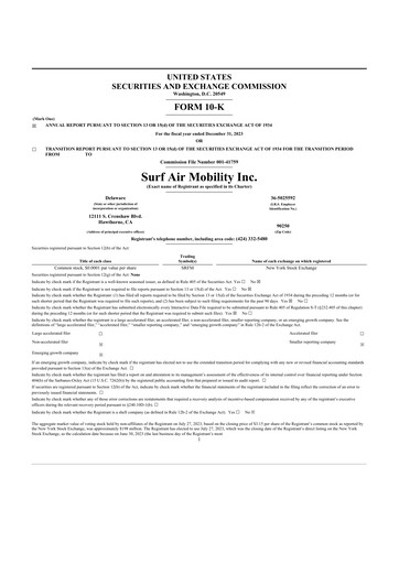 Thumbnail Surf Air Mobility 10-K Annual Report 2023