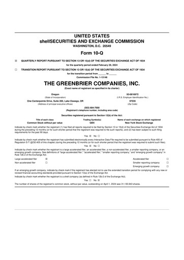 Thumbnail The Greenbrier Companies
 10-Q Quarterly Report FY2024 