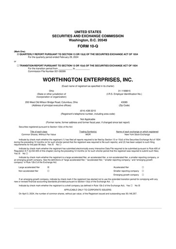 Thumbnail Worthington Enterprises 10-Q Quarterly Report FY2024 