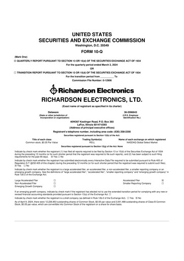 Miniature Richardson Electronics 10-Q Rapport trimestriel 2024 