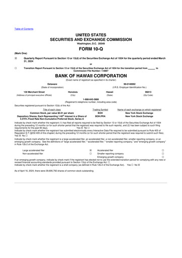 Thumbnail Bank of Hawaii
 10-Q Quarterly Report FY2024 