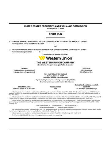 Thumbnail Western Union 10-Q Quarterly Report FY2024 