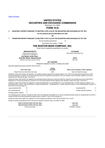 Thumbnail Boston Beer Company 10-Q Quarterly Report FY2024 