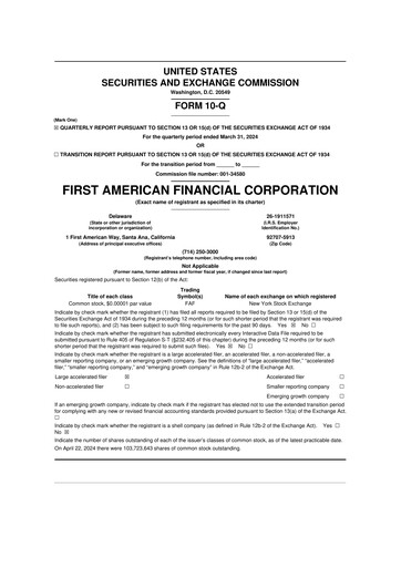 Miniature First American Financial Corporation 10-Q Rapport trimestriel 2024 