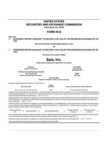 Thumbnail Saia
 10-Q Quarterly Report FY2024 