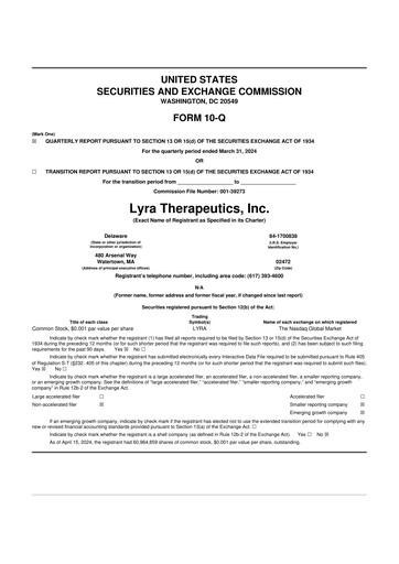 Miniature Lyra Therapeutics 10-Q Rapport trimestriel 2024 